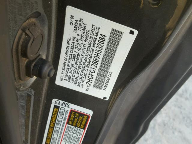 2HGFG12869H532684 - 2009 HONDA CIVIC EX 灰色 照片 10