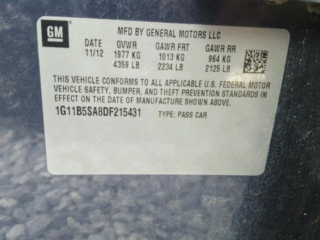 1G11B5SA8DF215431 - 2013 CHEVROLET MALIBU LS Mavi foto 10