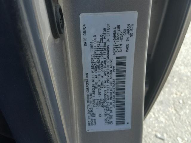 JTLKT334150174543 - 2005 TOYOTA SCION XB GRAY photo 10