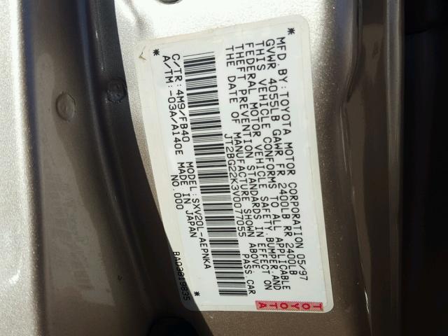 JT2BG22K3V0077055 - 1997 TOYOTA CAMRY LE GOLD photo 10