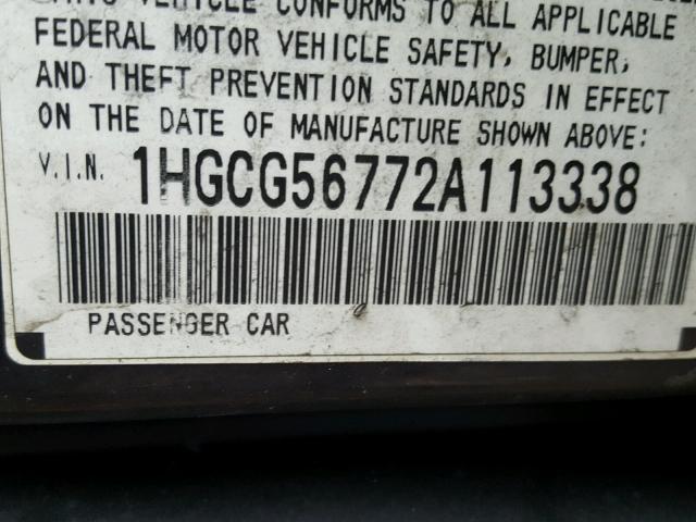 1HGCG56772A113338 - 2002 HONDA ACCORD SE BLACK photo 10