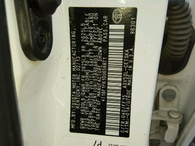 4T1BF1FK1DU656871 - 2013 TOYOTA CAMRY L 白色 照片 10