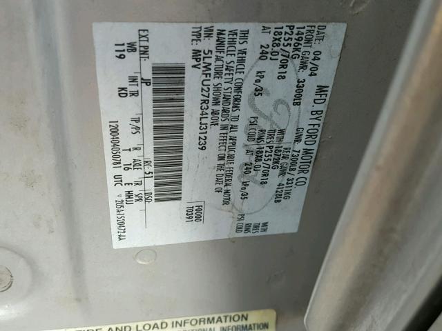 5LMFU27R34LJ31239 - 2004 LINCOLN NAVIGATOR Srebrny zdjęcie 10