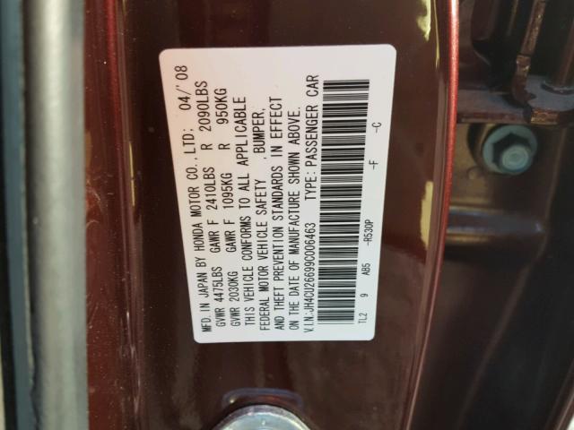 JH4CU26699C006463 - 2009 ACURA TSX MAROON photo 10