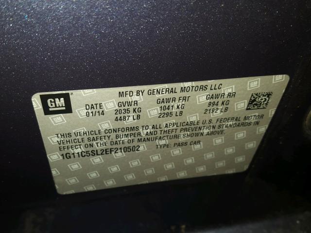 1G11C5SL2EF210502 - 2014 CHEVROLET MALIBU 1LT 蓝色 照片 10