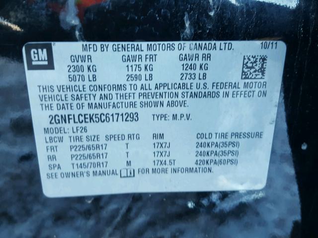 2GNFLCEK5C6171293 - 2012 CHEVROLET EQUINOX LS BLACK photo 10