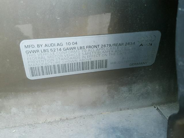 WAUDG74F55N061386 - 2005 AUDI A6 3.2 QUA BROWN photo 10