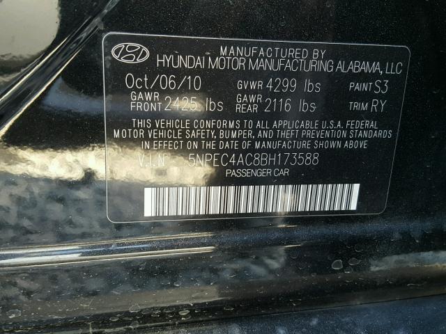 5NPEC4AC8BH173588 - 2011 HYUNDAI SONATA SE BLACK photo 10