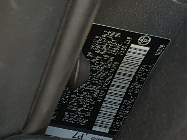 4T1BF1FK3HU314960 - 2017 TOYOTA CAMRY LE ვერცხლისფერი ფოტო 10