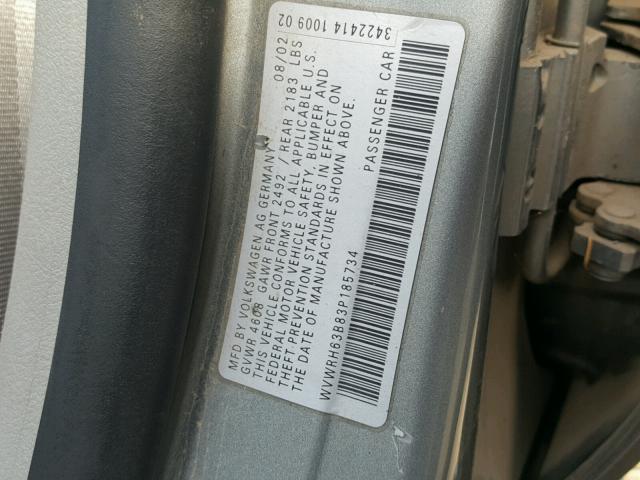 WVWRH63B83P185734 - 2003 VOLKSWAGEN PASSAT GLX 灰色 照片 10