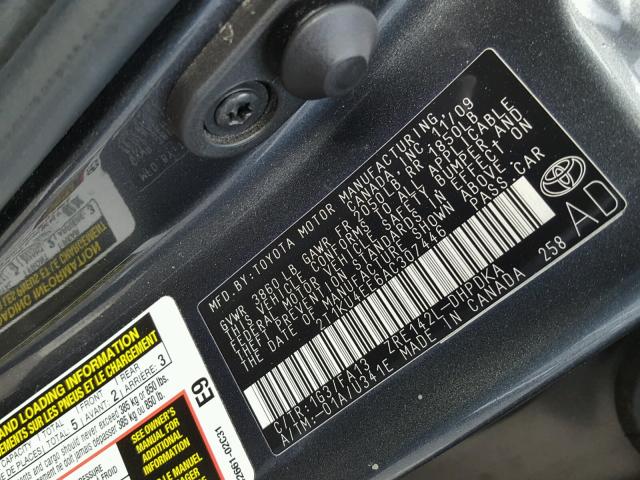 2T1KU4EE6AC307446 - 2010 TOYOTA COROLLA MA GRAY photo 10