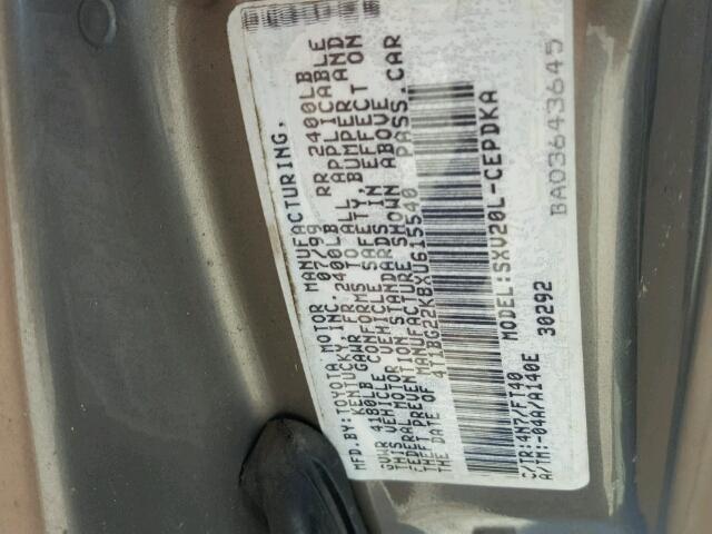 4T1BG22K8XU615540 - 1999 TOYOTA CAMRY CE GRAY photo 10