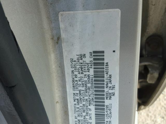 JT2BK12U120068411 - 2002 TOYOTA PRIUS WHITE photo 10