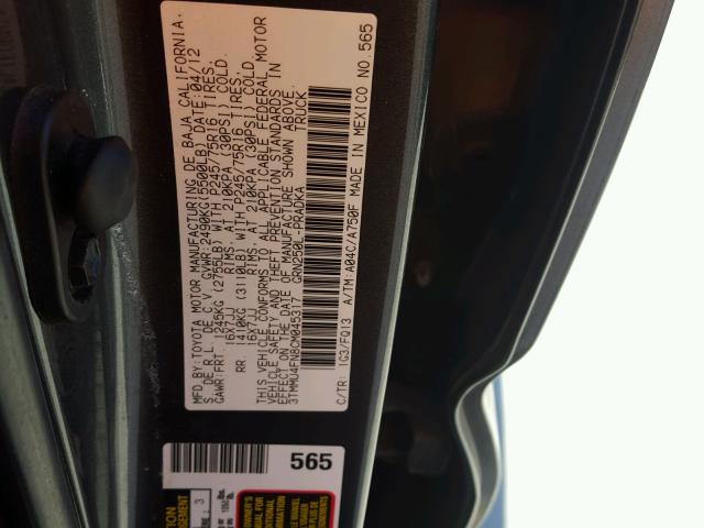 3TMMU4FN8CM045317 - 2012 TOYOTA TACOMA DOU GRAY photo 10