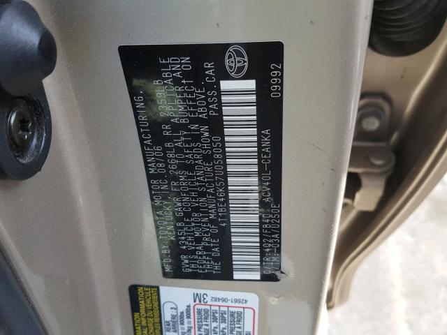 4T1BE46K57U058050 - 2007 TOYOTA CAMRY NEW BEIGE photo 10