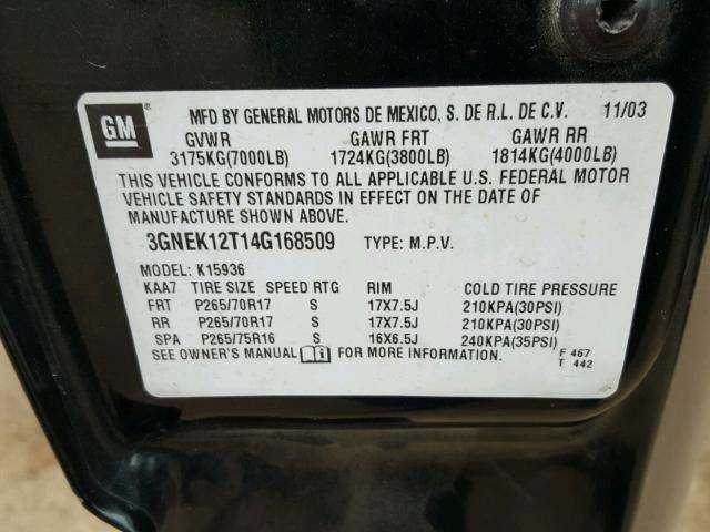 3GNEK12T14G168509 - 2004 CHEVROLET AVALANCHE GREEN photo 10