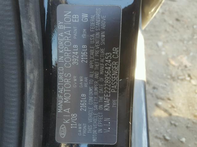 KNAFE222895642453 - 2009 KIA SPECTRA EX BLACK photo 10