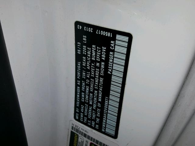 WVWBW8AH1DV008871 - 2013 VOLKSWAGEN EOS KOMFOR თეთრი ფოტო 10