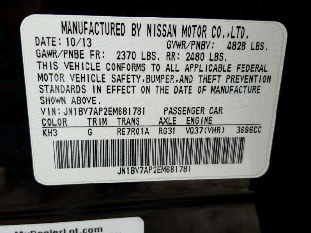 JN1BV7AP2EM681781 - 2014 INFINITI Q50 BASE Negro foto 10