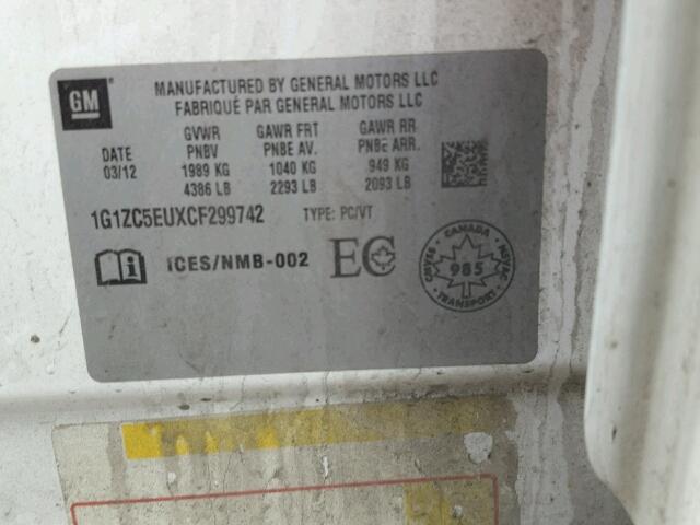 1G1ZC5EUXCF299742 - 2012 CHEVROLET MALIBU 1LT 白色 照片 10