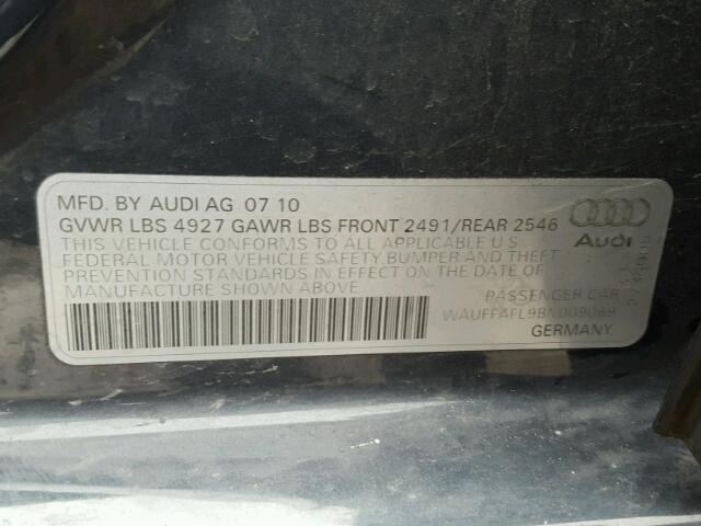 WAUFFAFL9BN009069 - 2011 AUDI A4 PREMIUM GRAY photo 10