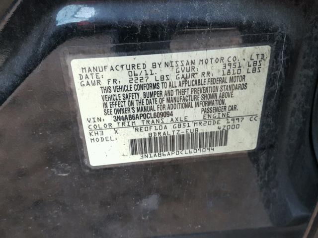 3N1AB6AP0CL609094 - 2012 NISSAN SENTRA 2.0 BLACK photo 10