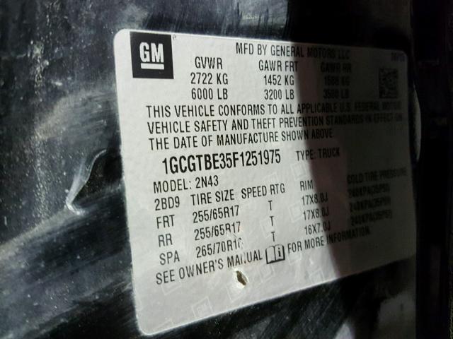 1GCGTBE35F1251975 - 2015 CHEVROLET COLORADO L BLACK photo 10