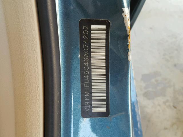 KMHEU46C46A074202 - 2006 HYUNDAI SONATA GLS BLUE photo 10