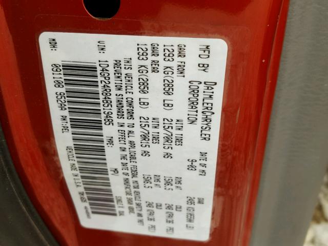 1D4GP24R84B519485 - 2004 DODGE GRAND CARA RED photo 10