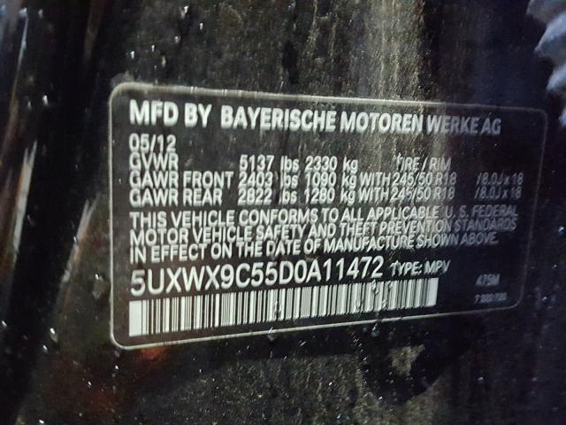 5UXWX9C55D0A11472 - 2013 BMW X3 XDRIVE2 Czarny zdjęcie 10