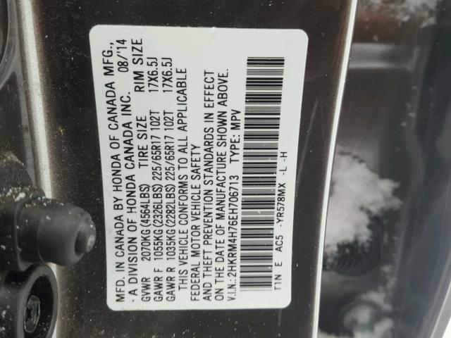 2HKRM4H76EH706713 - 2014 HONDA CR-V EXL GRAY photo 10