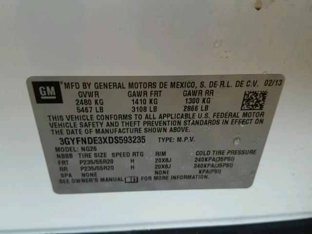 3GYFNDE3XDS593235 - 2013 CADILLAC SRX PERFOR 白色 照片 10