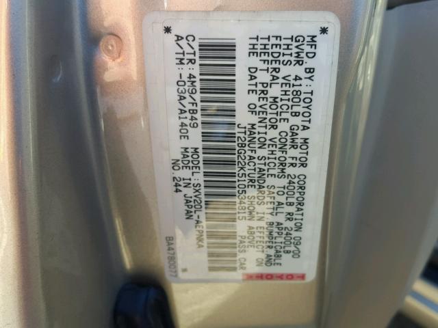 JT2BG22K510534815 - 2001 TOYOTA CAMRY CE BROWN photo 10