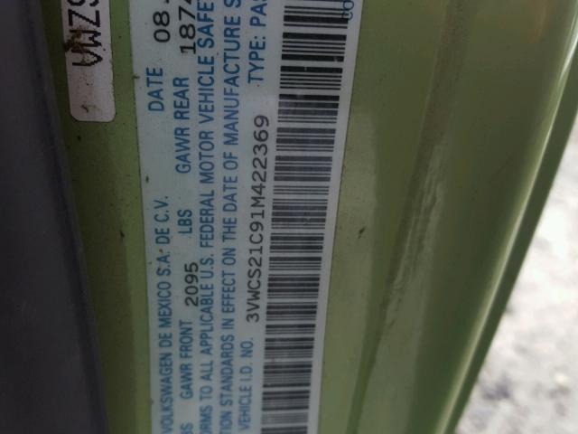 3VWCS21C91M422369 - 2001 VOLKSWAGEN NEW BEETLE 绿色 照片 10