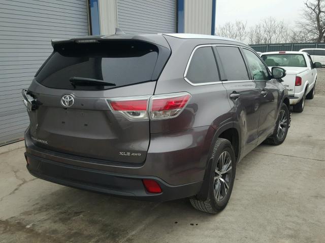 5TDJKRFH9GS324023 - 2016 TOYOTA HIGHLANDER GRAY photo 4