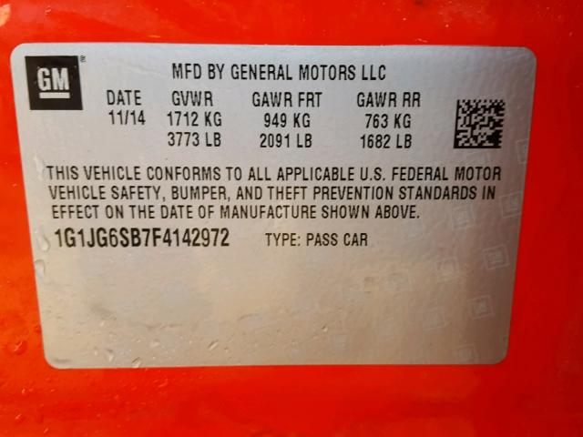 1G1JG6SB7F4142972 - 2015 CHEVROLET SONIC RS RED photo 10