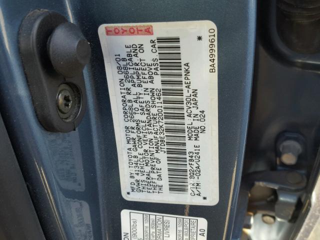 JTDBE32K720011462 - 2002 TOYOTA CAMRY LE Blau Foto 10