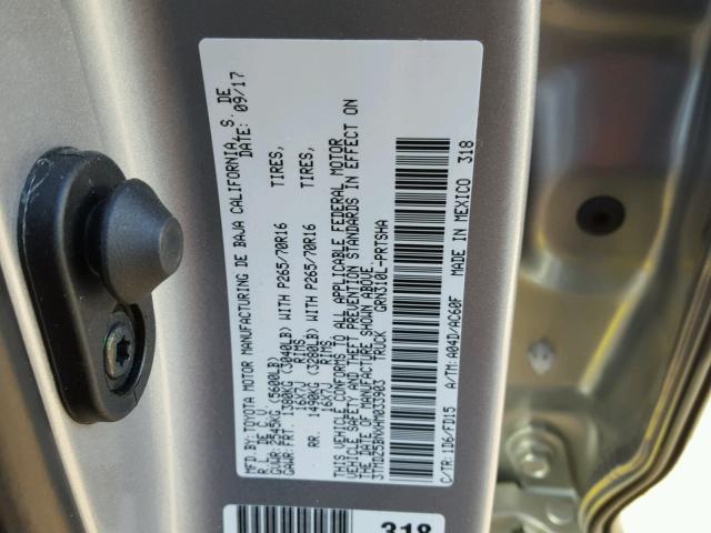 3TMDZ5BNXHM033903 - 2017 TOYOTA TACOMA DOU SILVER photo 10