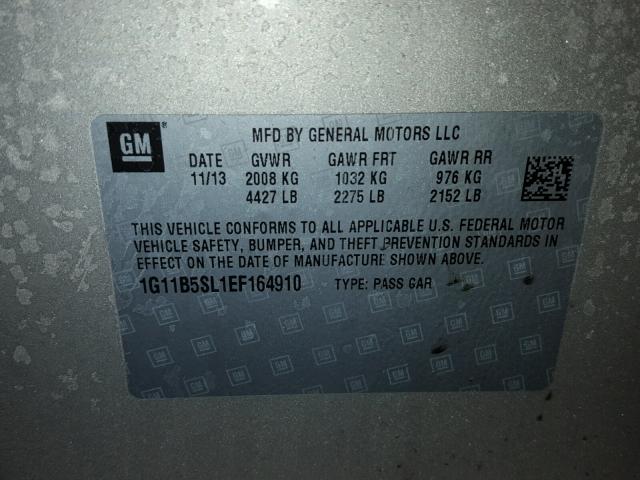 1G11B5SL1EF164910 - 2014 CHEVROLET MALIBU LS 银色 照片 10