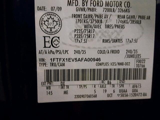 1FTFX1EV5AFA00946 - 2010 FORD F150 SUPER BLUE photo 10