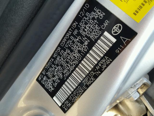 JTKKU4B47B1011197 - 2011 TOYOTA SCION XD SILVER photo 10