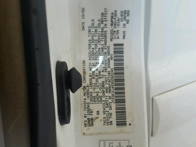 JTEGF21A930082245 - 2003 TOYOTA HIGHLANDER WHITE photo 10