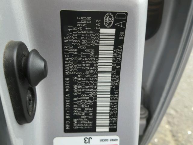 2T1BU4EE3BC599574 - 2011 TOYOTA COROLLA BA SILVER photo 10