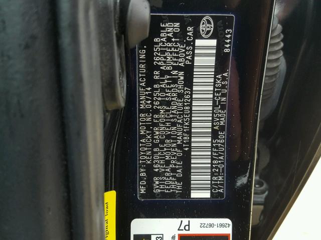 4T1BF1FK5EU812637 - 2014 TOYOTA CAMRY L BLACK photo 10