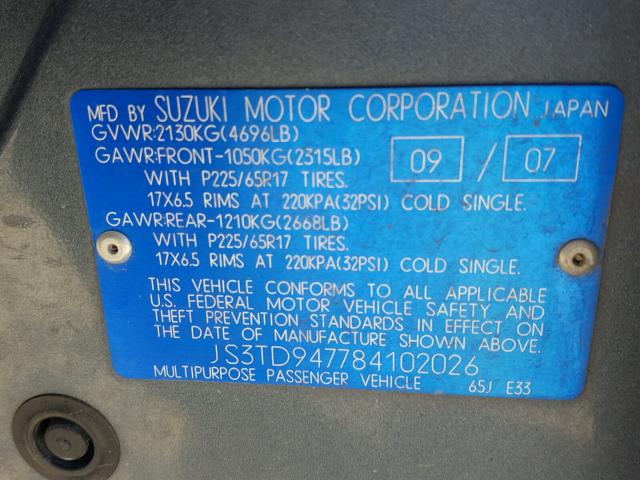 JS3TD947784102026 - 2008 SUZUKI GRAND VITA GRAY photo 10