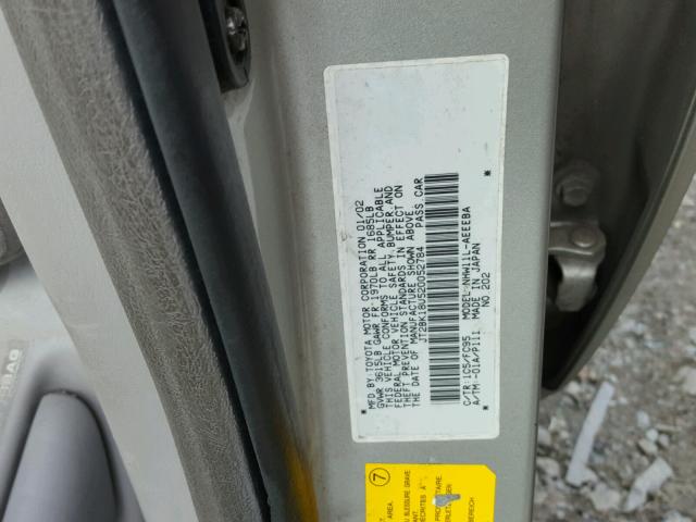 JT2BK18U520052784 - 2002 TOYOTA PRIUS SILVER photo 10