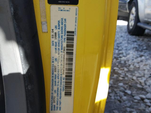 3VWCD31CX4M417301 - 2004 VOLKSWAGEN NEW BEETLE 黄色 照片 10