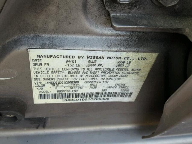 1N4DL01D01C206306 - 2001 NISSAN ALTIMA XE SILVER photo 10