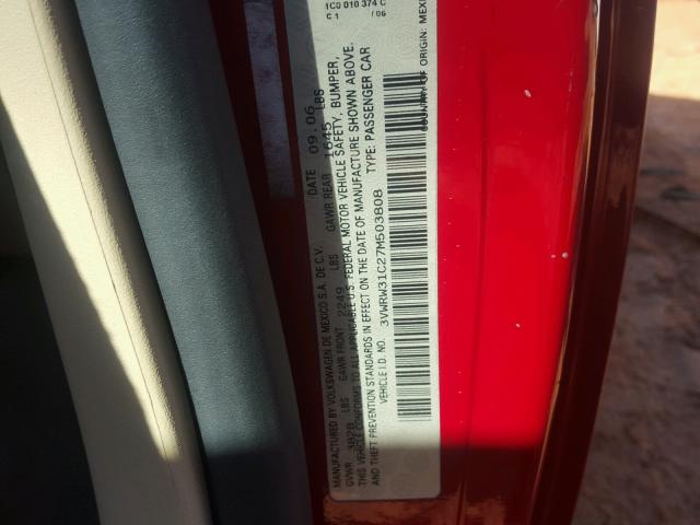 3VWRW31C27M503808 - 2007 VOLKSWAGEN NEW BEETLE 红色 照片 10