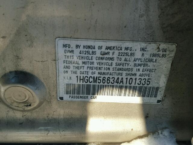 1HGCM56634A101335 - 2004 HONDA ACCORD EX TAN photo 10